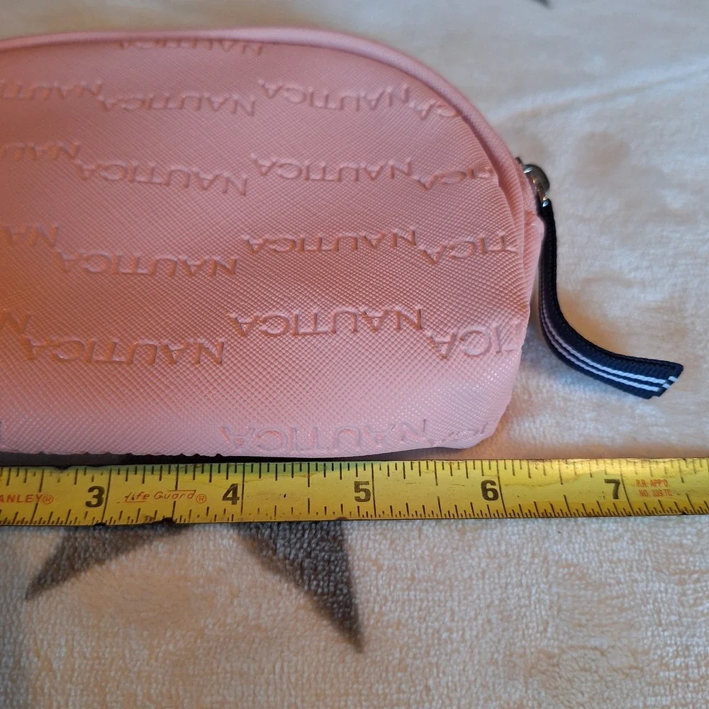 Nautica Cosmetic Bag Zip Pouch Pink Nautica Logo Print Navy Liner Makeup Travel
